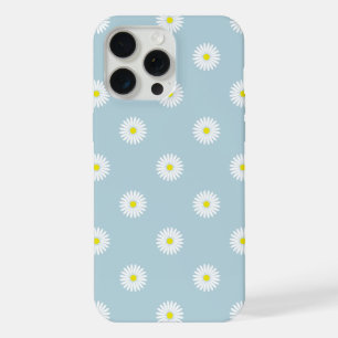 Daisies Illustrative Pattern on Pale Blue iPhone 15 Pro Max Case