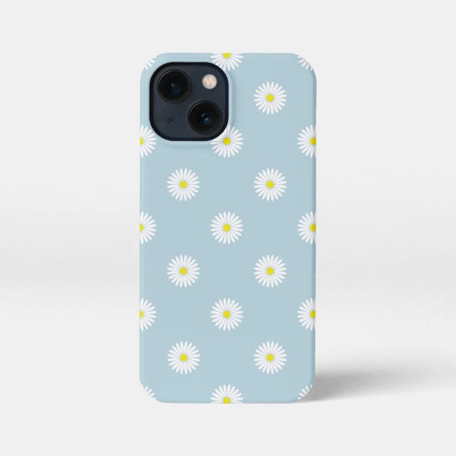 Daisies Illustrative Pattern on Pale Blue iPhone Case (Back)
