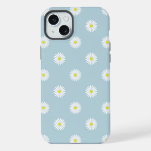 Daisies Illustrative Pattern on Pale Blue iPhone 15 Plus Case
