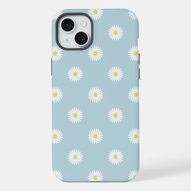 Daisies Illustrative Pattern on Pale Blue iPhone Case (Back)