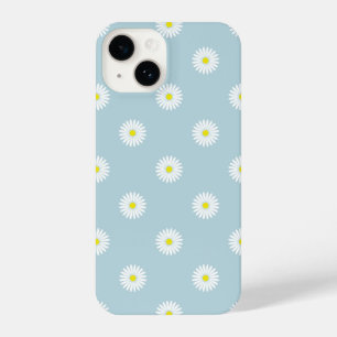 Daisies Illustrative Pattern on Pale Blue iPhone 14 Case