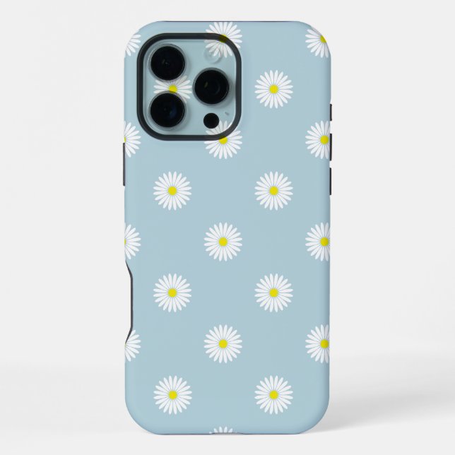 Daisies Illustrative Pattern on Pale Blue iPhone Case (Back)