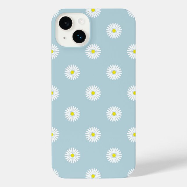 Daisies Illustrative Pattern on Pale Blue iPhone Case (Back)