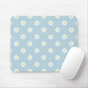 Daisies Illustrative Pattern on Pale Blue Mouse Mat