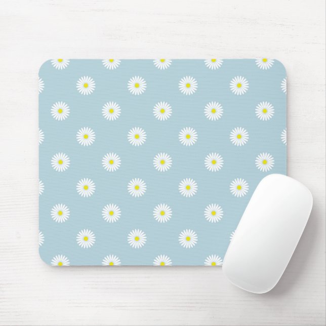 Daisies Illustrative Pattern on Pale Blue Mouse Mat (With Mouse)