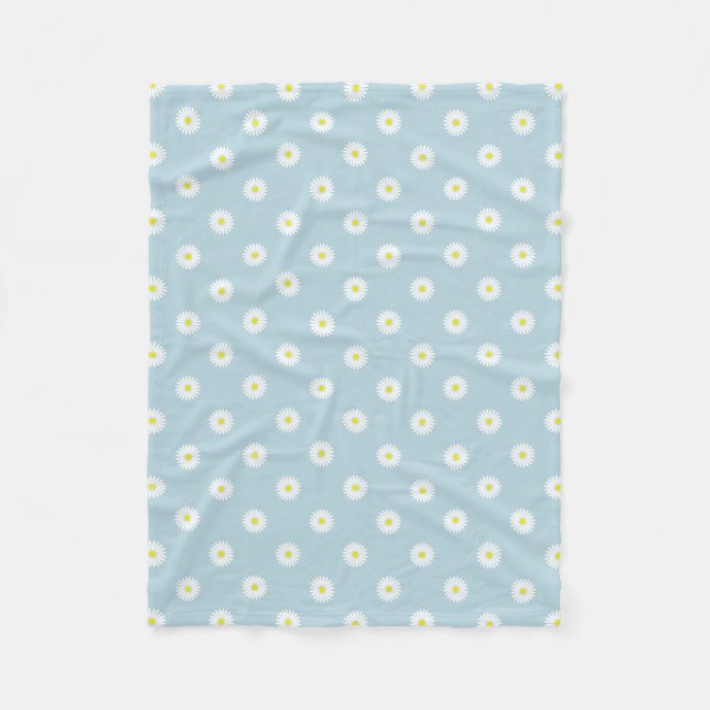 Daisies Illustrative Rpt Pattern on Pale Blue Fleece Blanket (Front)