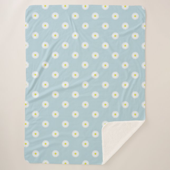Daisies Illustrative Rpt Pattern on Pale Blue Sherpa Blanket (Front)