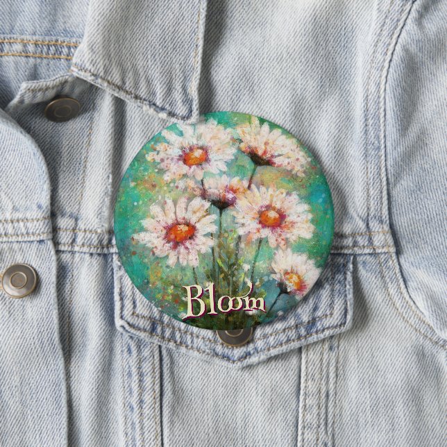 Daisies Impressionistic Floral Teal Personalised 10 Cm Round Badge (In Situ)