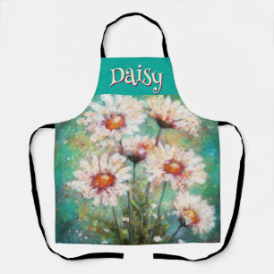 Daisies Impressionistic Floral Teal Personalised Apron