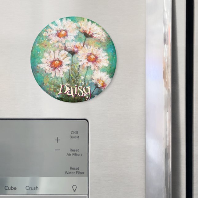 Daisies Impressionistic Floral Teal Personalised Magnet (In Situ (Fridge))