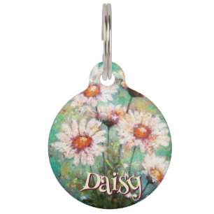 Daisies Impressionistic Floral Teal Personalised Pet Tag