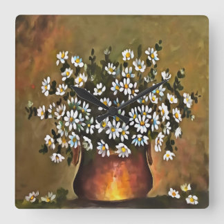 Daisies In A Copper Coloured Vase Square Wall Clock