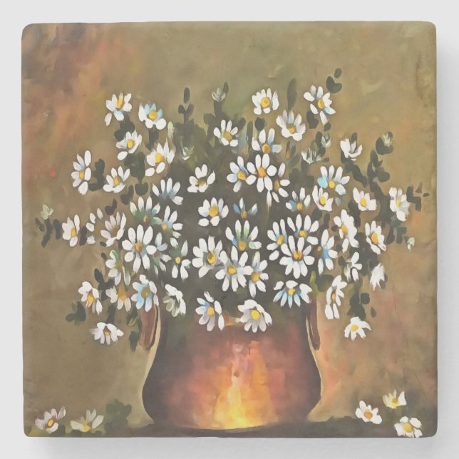 Daisies In A Copper Coloured Vase Stone Coaster (Front)