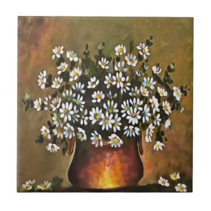 Daisies In A Copper Coloured Vase Tile