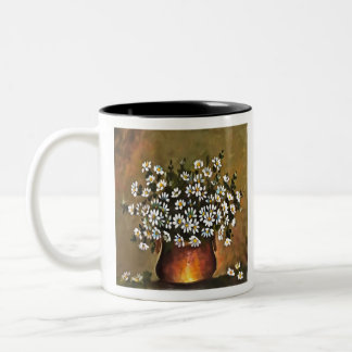 Daisies In A Copper Coloured Vase Two-Tone Coffee Mug