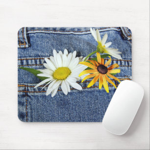 Daisies in Blue Jean Pocket Mouse Mat