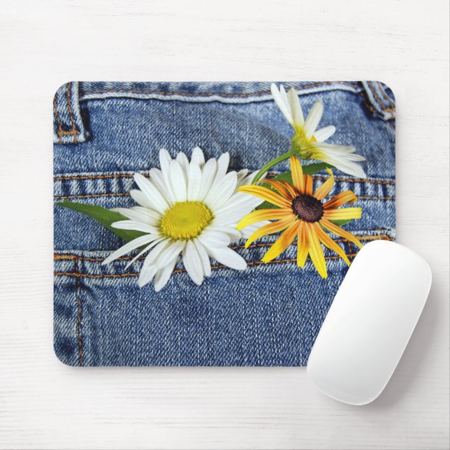 Daisies in Blue Jean Pocket  Mouse Mat (With Mouse)