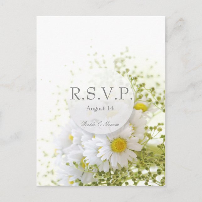 Daisies in Love- Editable Wedding Bouquet  RSVP Invitation Postcard (Front)