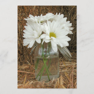 Daisies In Mason Jar  Hay - Country / Barn Wedding Invitation