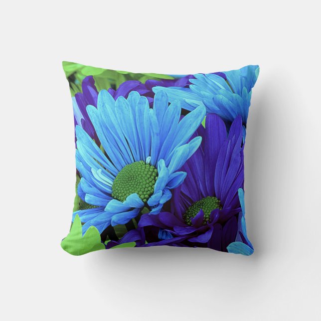 Daisies in Shades of Blue and Green Cushion (Front)