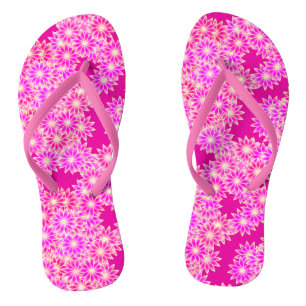 Daisies in shades of pink and plum flip flops