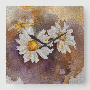 Daisies in the haze Watercolour Square Wall Clock