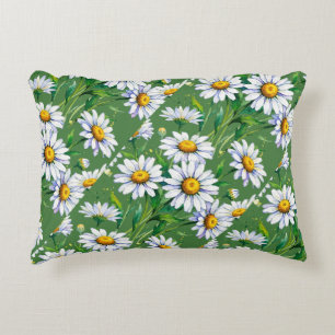 Daisies in the meadow. Watercolours. Decorative Cushion