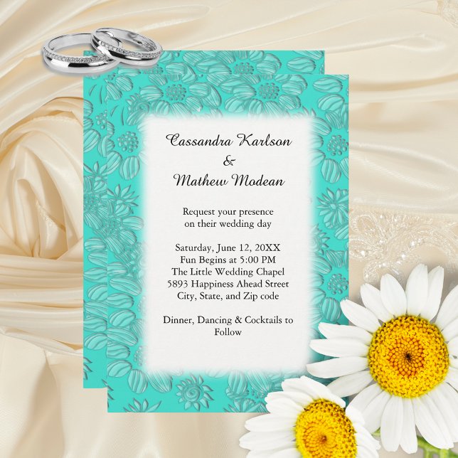 Daisies in Turquoise & White Wedding Invitation (Daisies in Turquoise & White Wedding Invitation)