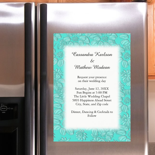 Daisies in Turquoise & White Wedding Magnetic Invitation (Daisies in Turquoise & White Wedding Magnetic Invitation)