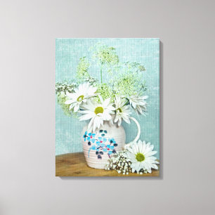 Daisies In Vintage Pitcher  Canvas Print