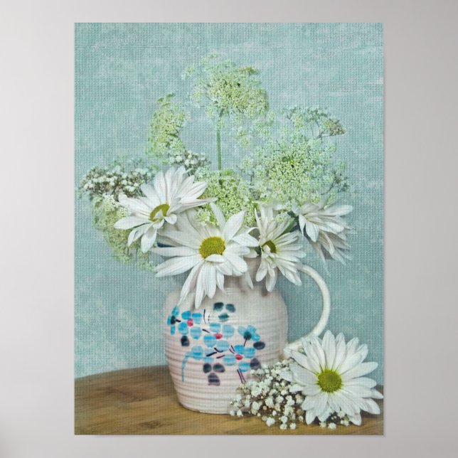 Daisies In Vintage Pitcher Poster (Front)