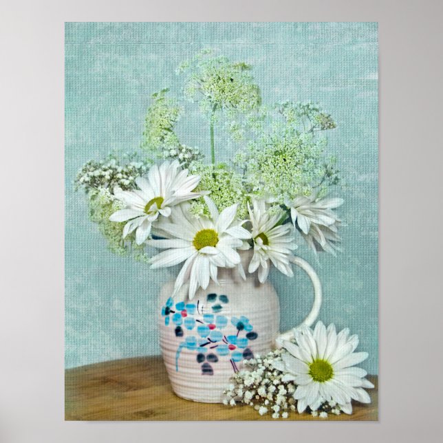 Daisies In Vintage Pitcher  Poster (Front)