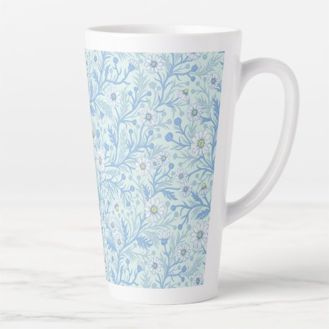 Daisies in white and blue on sea glass latte mug (Right)