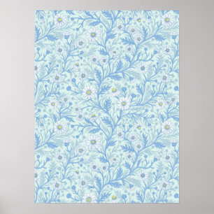 Daisies in white and blue on sea glass poster