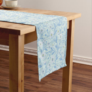 Daisies in white and blue on sea glass short table runner
