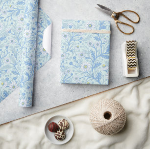 Daisies in white and blue on sea glass wrapping paper