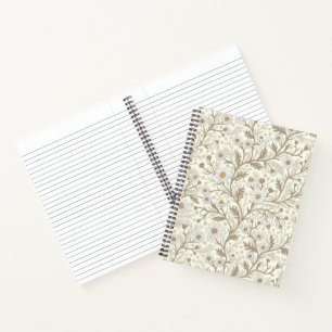 Daisies in white and brown on off white notebook