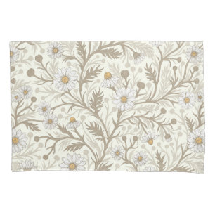 Daisies in white and brown on off white pillowcase
