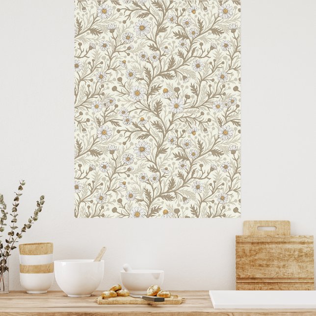 Daisies in white and brown on off white poster (Kitchen)