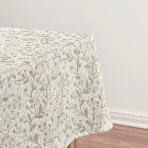 Daisies in white and brown on off white tablecloth