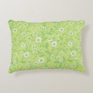 Daisies in white and green on honey dew green decorative cushion