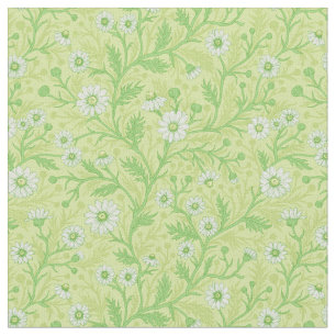 Daisies in white and green on honey dew green fabric