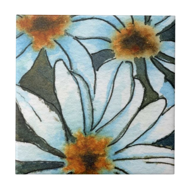 "Daisies" Kitchen Garden Ceramic  Tile (Front)