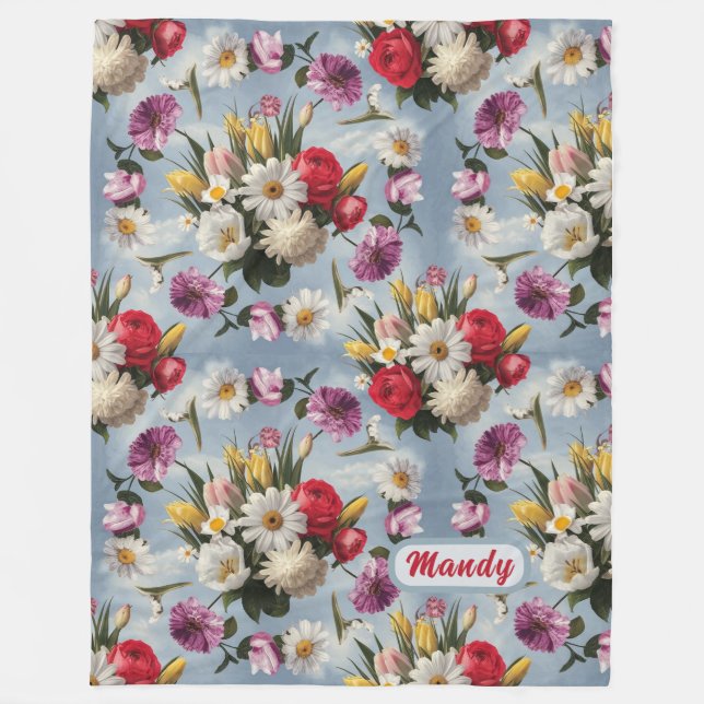 Daisies, Lilies and Tulips Fleece Blanket (Front)