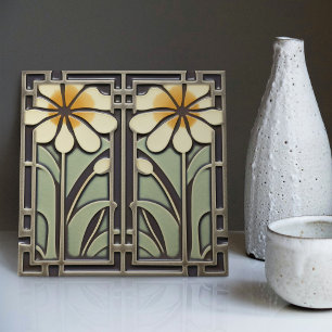 Daisies Love Wall Decor Art Nouveau Vintage Deco Tile