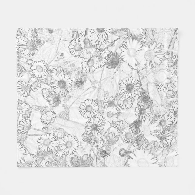 Daisies meadow light grey pattern duvet cover fleece blanket (Front (Horizontal))