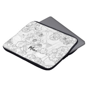 Daisies meadow light grey pattern laptop sleeve