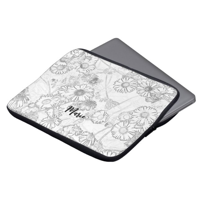Daisies meadow light grey pattern laptop sleeve (Front Top)