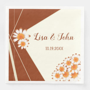 Daisies Modern Rust Ivory Wedding Paper Napkins