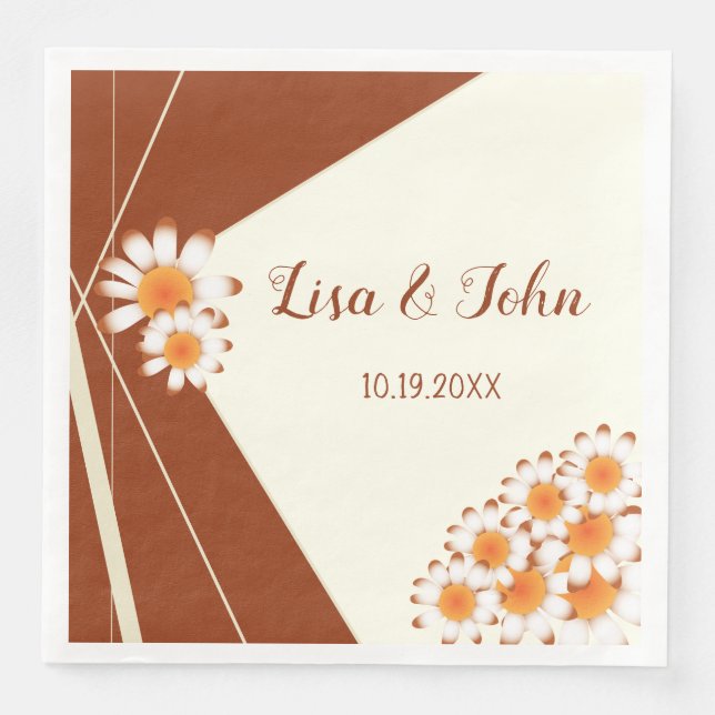 Daisies Modern Rust Ivory Wedding Paper Napkins (Front)